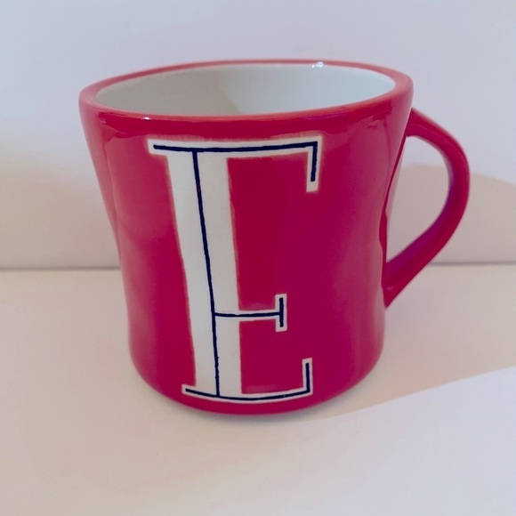 Anthropologie Coffee Mug, Orange/Red Color Hand Painted letter E monogram - Picture 1 of 8